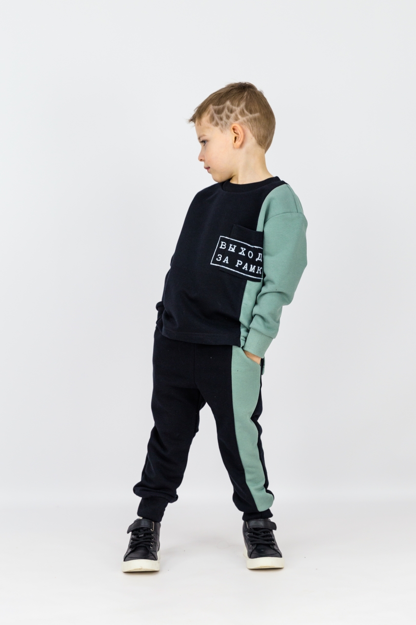 КД437/2-Ф Комплект детский р. 104 джемпер+брюки-графит/зеленый Бэби бум