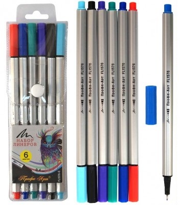 Фломастеры-линеры FL1576-6 Профи-арт 6 цветов в наборке 0,4мм