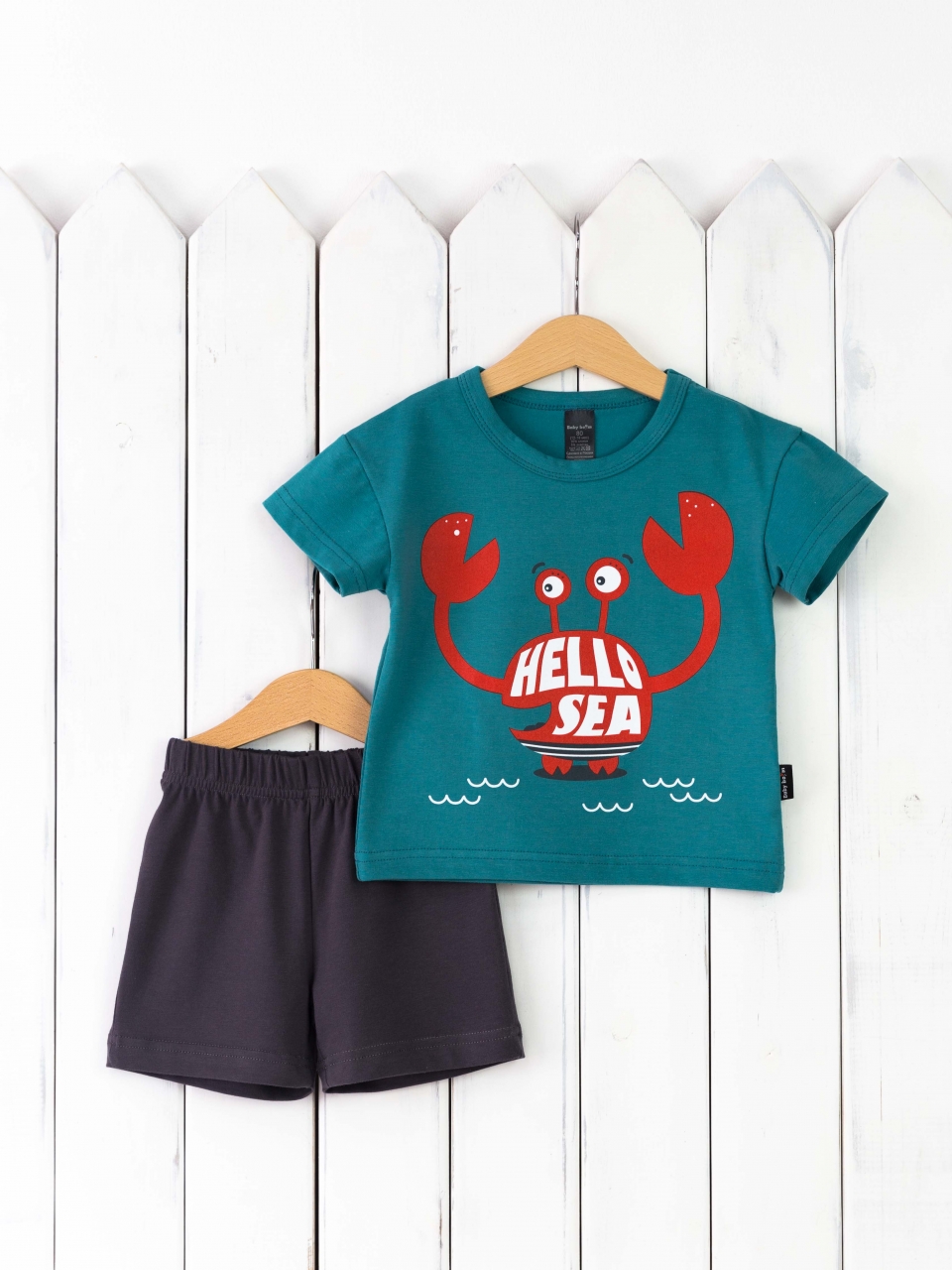 КД467/1-К Комплект р.80 футболка/морская волна+шорты графит Бэби Бум