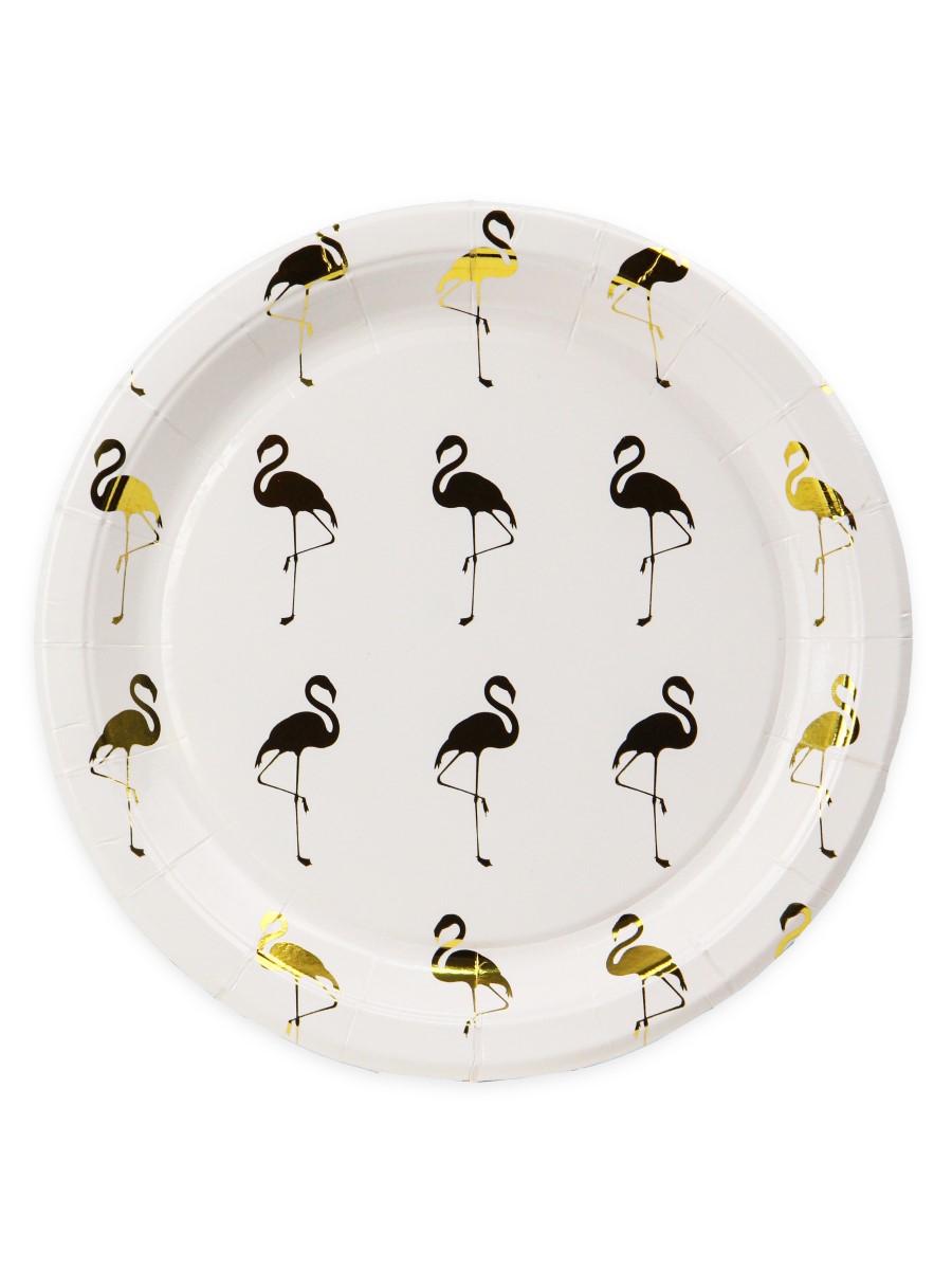 Бумажная тарелка СП-5165 Фламинго с золотым тиснением 18см 6шт Миленд
