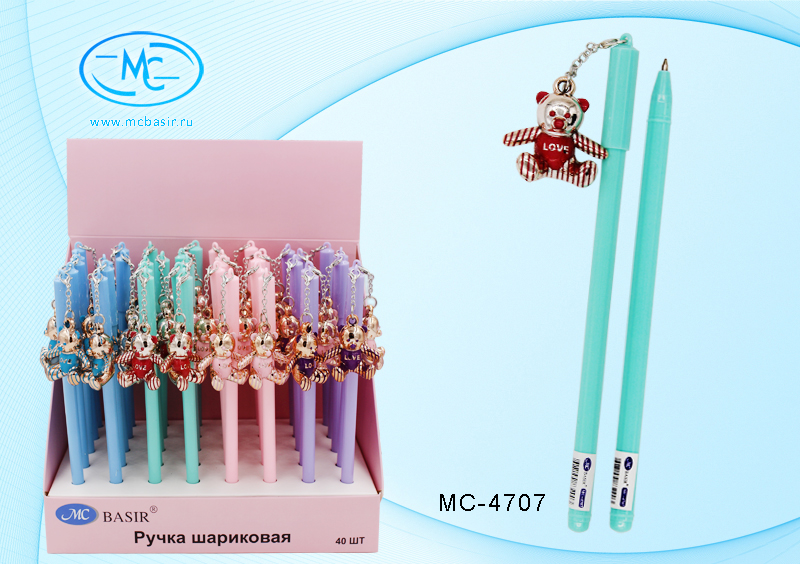 Ручка МС-4707 синяя "Мишка" с брелком - Елабуга 