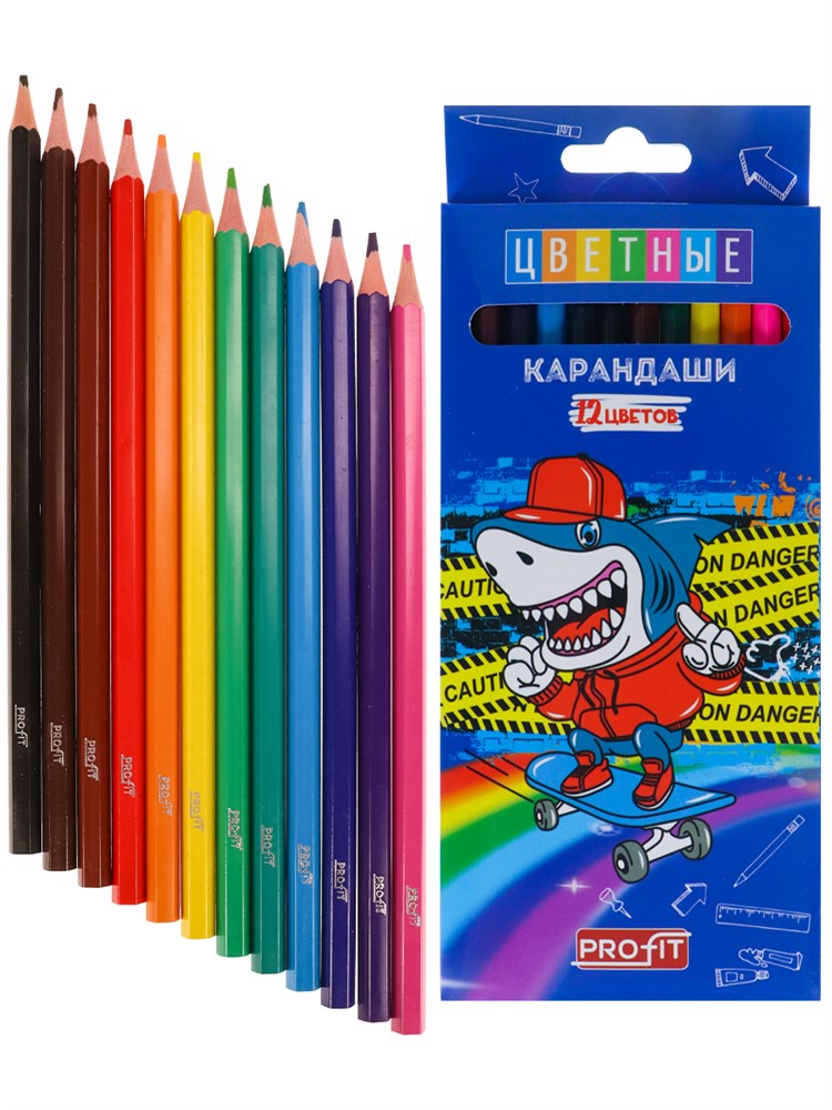 Карандаши 12цв КЦ-1507 цветные SHARK BRO Проф-Пресс - Елабуга 