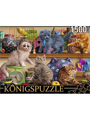 Пазл 1500 элементов Котята в Зоомагазине ФК1500-3508 Konigspuzzle Рыжий кот