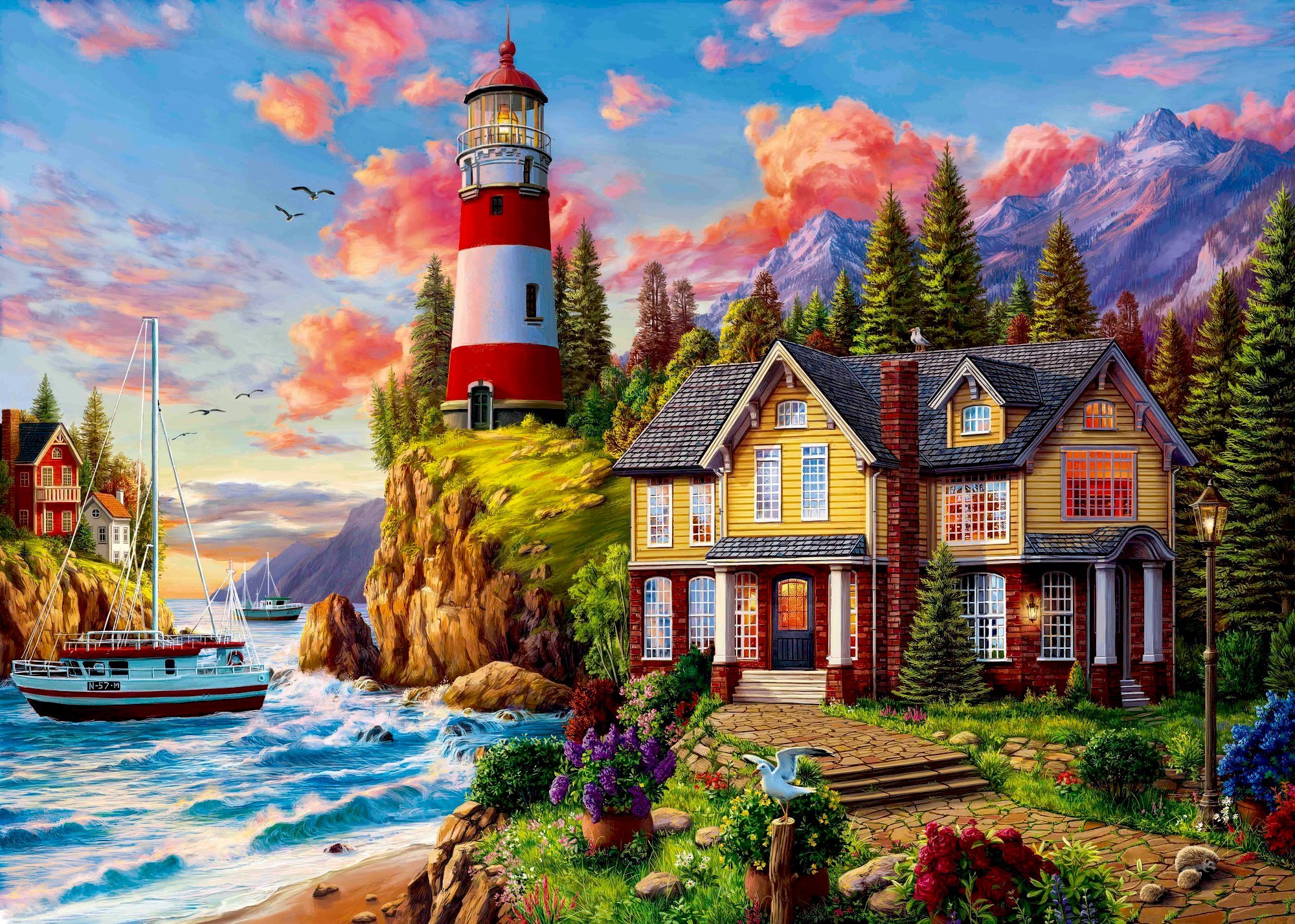 Алмазная раскраска Красивый дом у маяка АСК028 по номерам с подрамником Рыжий кот - Чебоксары 