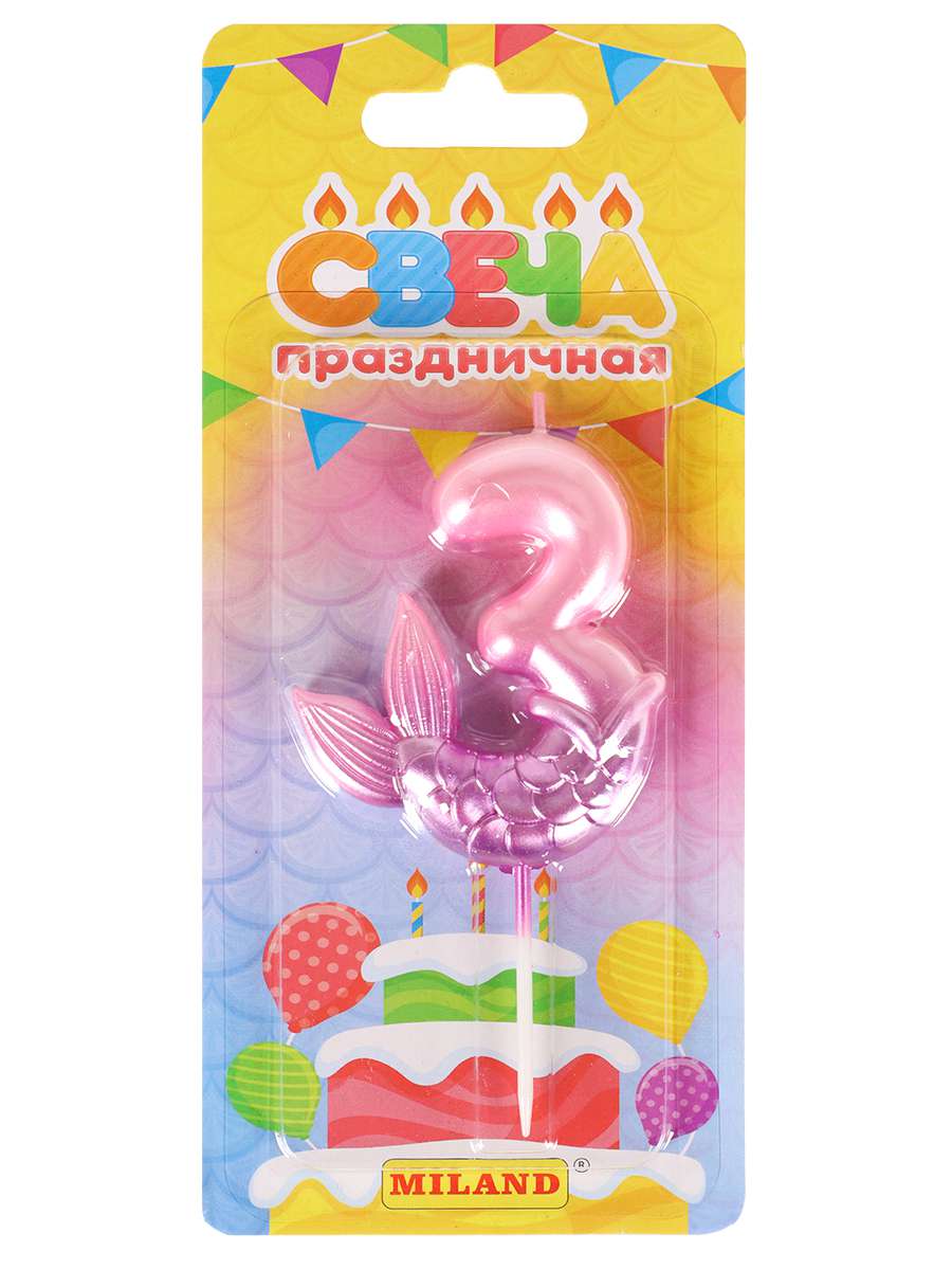 Свеча для торта С-7241 Цифра 3 Русалка розовая Миленд - Томск 