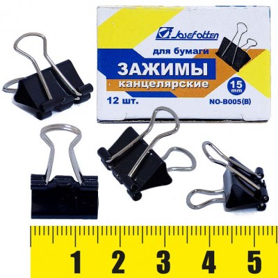 Зажим для бумаг В-006 черный 15мм 190мк J.Otten - Екатеринбург 