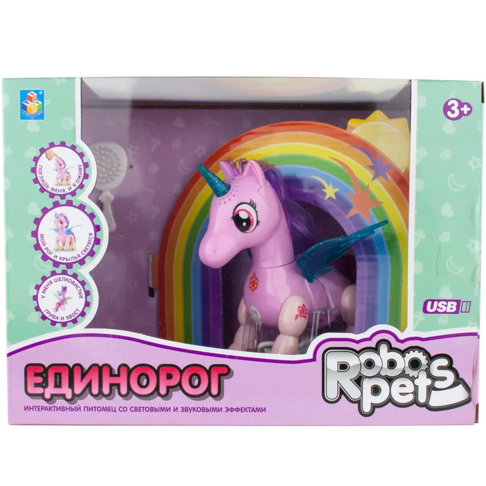 1TOY Т16803 Робо-игрушка Единорог розовый свет, звук, движение - Елабуга 