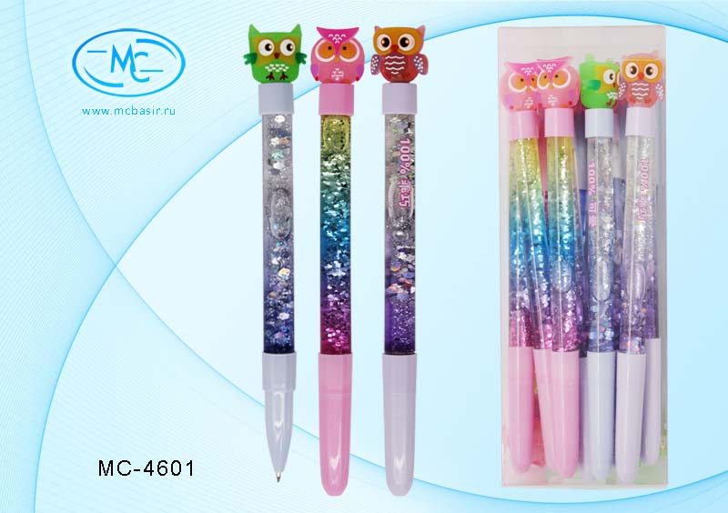 Ручка МС-4601 шариковая SURPRISE СОВА с водой и плавающими блёстками детская - Магнитогорск 