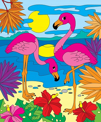 Холст по номерам Х-2567 с красками Милые фламинго 25х30см - Чебоксары 