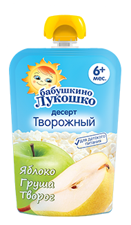 Пюре п.90 яблоко с грушей и творог без сахара 6+ в мягкой упаковке Б. ЛУКОШКО - Москва 