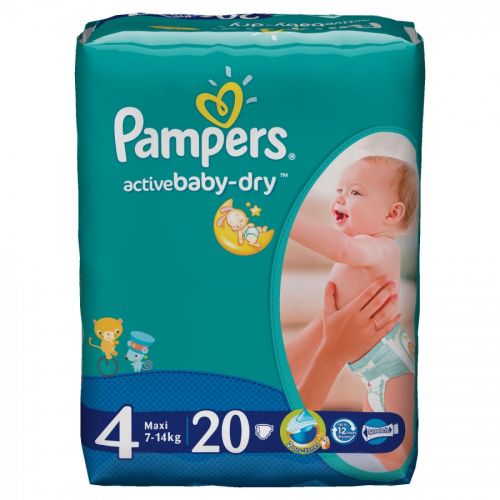 PAMPERS 41990 Подгузники Active Baby-Dry Maxi (8-14 кг) Стандартная Упаковка 20 10% - Казань 