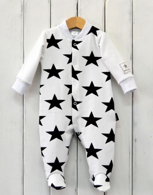 К187/1-Ф Комбинезон р. 62 "Star Kid" черные звезды на белом фоне Бэби бум - Оренбург 
