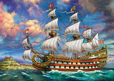Алмазная мозаика ASD5009 Красивый корабль в море 40х50см 15 цв Рыжий кот - Саратов 