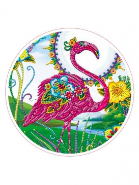 Алмазная мозайка YKH35 круглая 24см Фламинго с разными камнями Рыжий Кот - Набережные Челны 