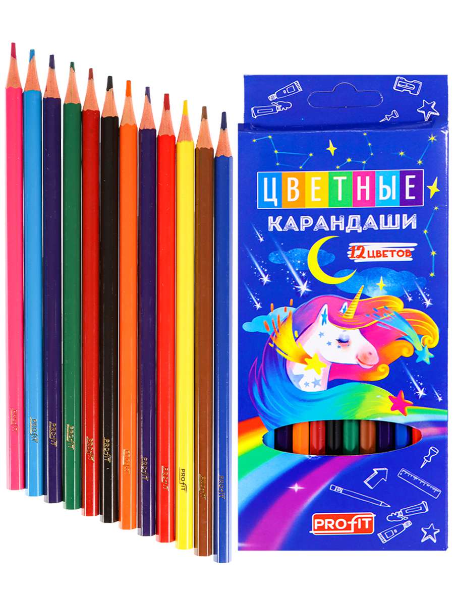 Карандаши 12цв КЦ-8342 цветные Единорог Проф-Пресс - Нижнекамск 