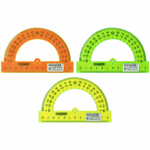 Транспортир 210622 прозрачный 12см 180 градусов неоновый Пифагор - Саранск 