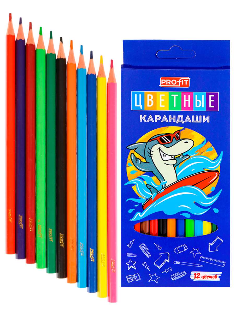Карандаши 12цв КЦ-8338 цветные Акулы Проф-Пресс - Нижний Новгород 