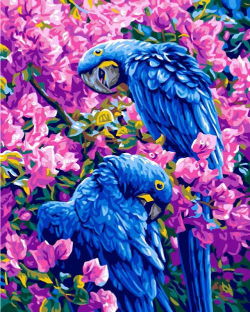 Картина "Синие попугаи" рисование по номерам 50*40см КН5040017 - Омск 