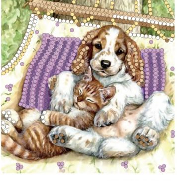 Вышивание бисером BL144 "Дружные котенок и щенок" 15*15см Рыжий кот - Заинск 