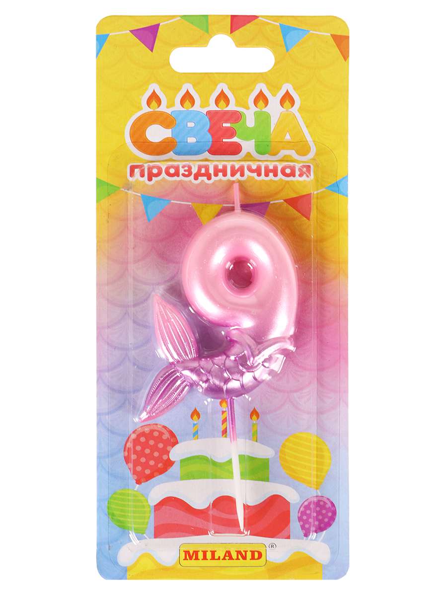 Свеча для торта С-7247 Цифра 9 Русалка розовая Миленд - Ижевск 