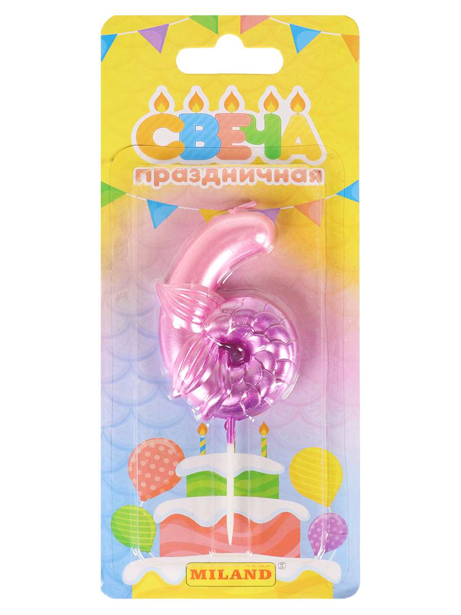 Свеча для торта С-7244 Цифра 6 Русалка розовая Миленд - Ульяновск 