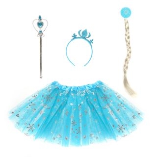 Костюм 973828 "Снежная принцесса" коса,корона,палочка,юбка цвет синий