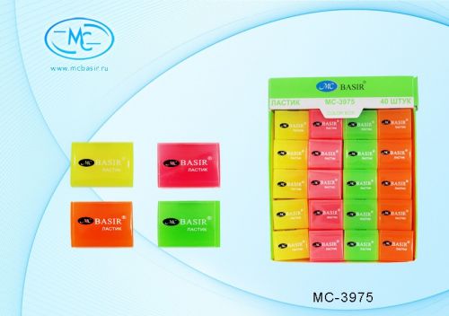 Ластик МС-3975 яркий-неоновый цветной ассорти прямоугольной формы размер 3*2,5*1,4см