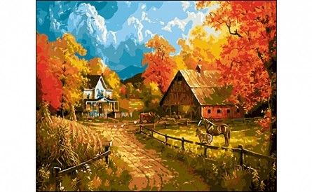 Холст Q1399 с красками 40*50см по номерам "Деревья осенью"  Рыжий кот - Ижевск 