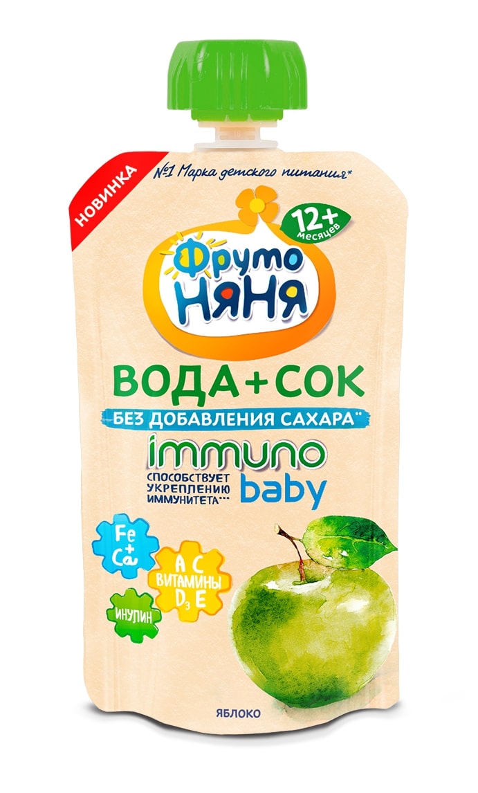 Напиток 130мл сокосодержащий ImmunoBaby Вода+сок Яблоко Р051301 Фрутоняня - Уральск 