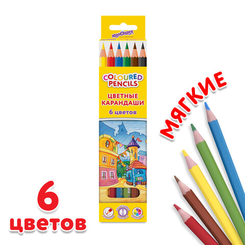 Карандаши 6цв 181835 Домики пластиковые мягкий грифель Юнландия - Елабуга 