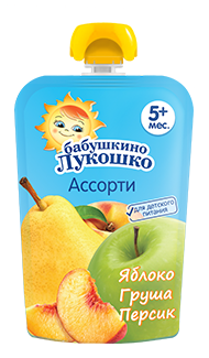 Пюре п.90 яблоко с грушей и персиком без сахара 5+ в мягкой упаковке Б. ЛУКОШКО - Томск 