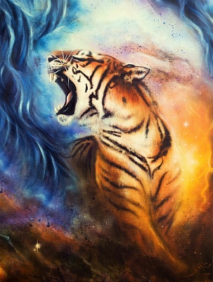 Холст по номерам ХК-5492 с красками Рычащий тигр в дымке 40х50см - Пермь 