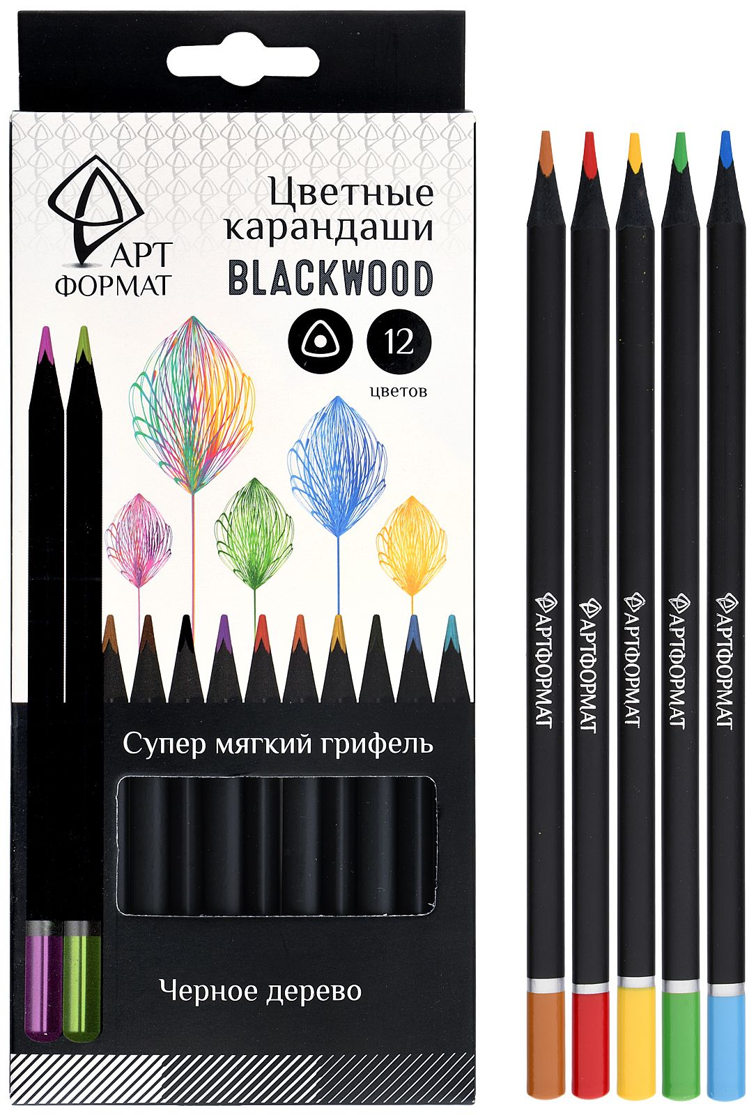 Карандаши 12цв цветные AF03-051-12 трехгранные Blackwood