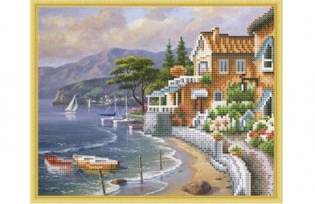 Алмазная мозаика ASH001 "Солнечный город у моря" 18 цв Рыжий кот - Заинск 