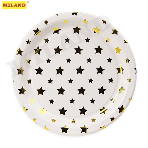 Тарелки СП-5167 бумажные Звезды 6шт 18см с золотым тиснением Миленд