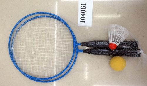 Бадминтон 104061 набор 2 ракетки с короткой ручкой с воланом и мячиком в сетке - Пенза 