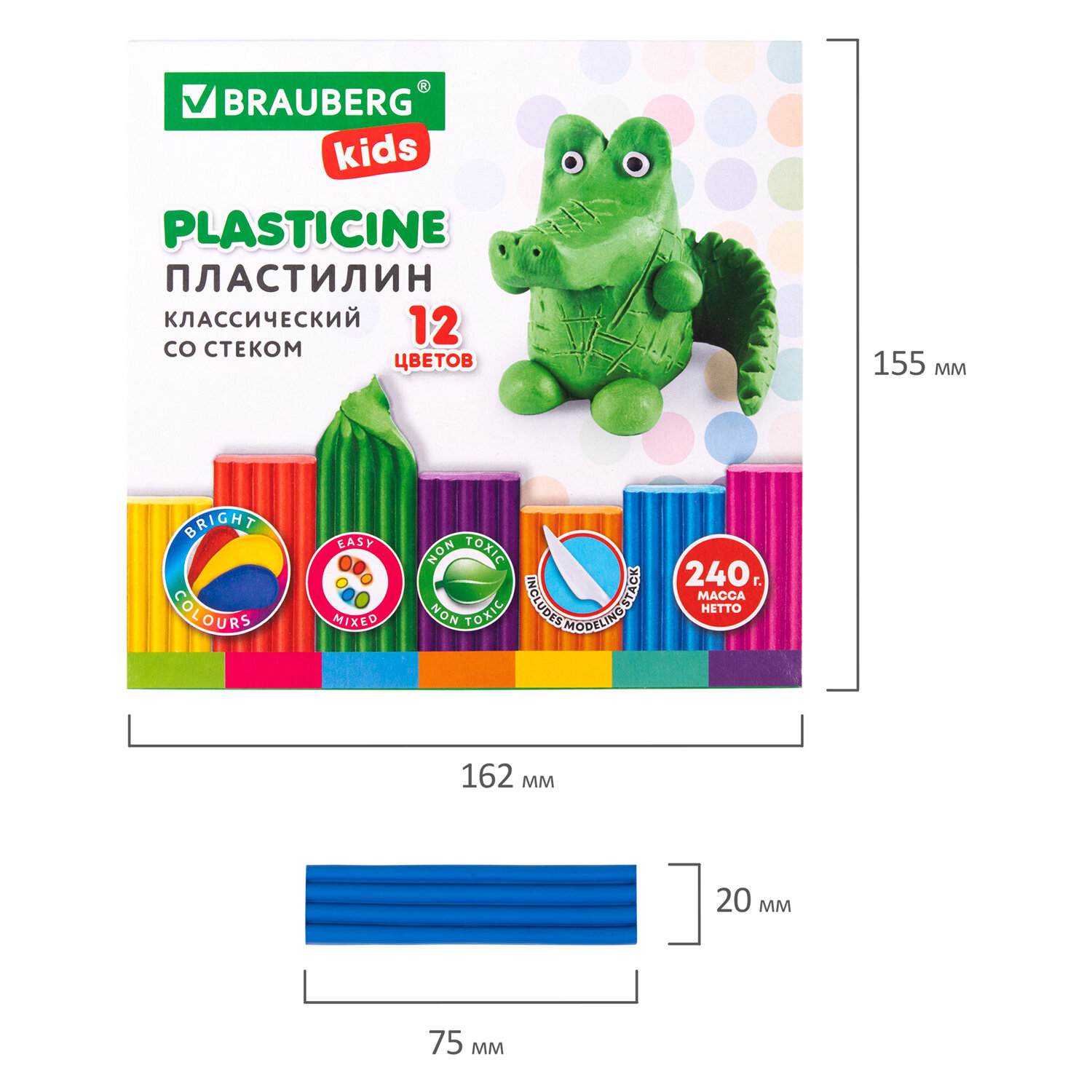 Пластилин 106436 12цв 240гр со стеком BRAUBERG KIDS - Йошкар-Ола 
