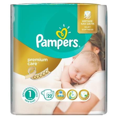 PAMPERS Подгузники Premium Care Newborn (2-5 кг) упаковка 22шт