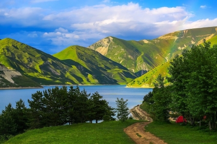 Холст ХК-7748 с красками 40*50см по номерам Вид на озеро и горы Рыжий кот - Ижевск 