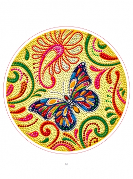 Алмазная мозайка YKH23 круглая 24см Яркая бабочка с разными камнями Рыжий Кот - Саратов 