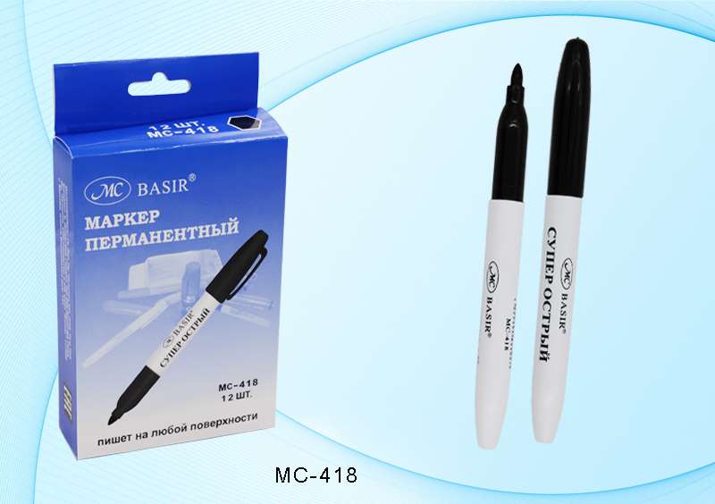 Маркер перманентный МС-418 черный корпус белый 18мм - Бугульма 