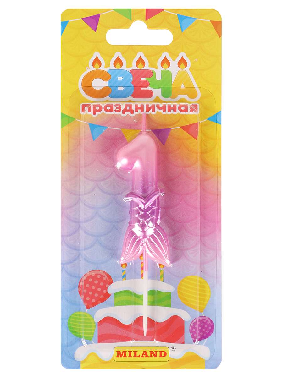 Свеча для торта С-7239 Цифра 1 Русалка розовая Миленд - Уральск 