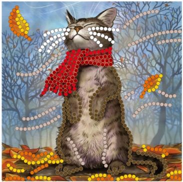 Вышивание бисером BL082 "Осенний котик" 15*15см Рыжий кот - Омск 