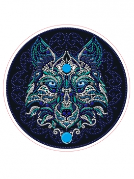 Алмазная мозайка YKH28 круглая 24см Волк с разными камнями Рыжий Кот