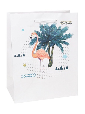 Пакет подарочный ППД-0129 Фламинго в тропиках 32,4*44,5*10,2см (XL) Миленд - Магнитогорск 