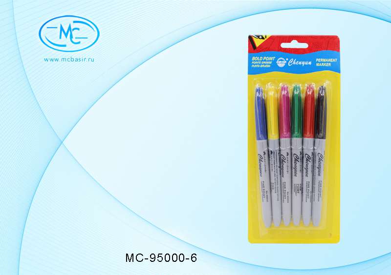Набор маркеров МС-95000-6 перманентные 6 цветов серый корпус черный - Чебоксары 