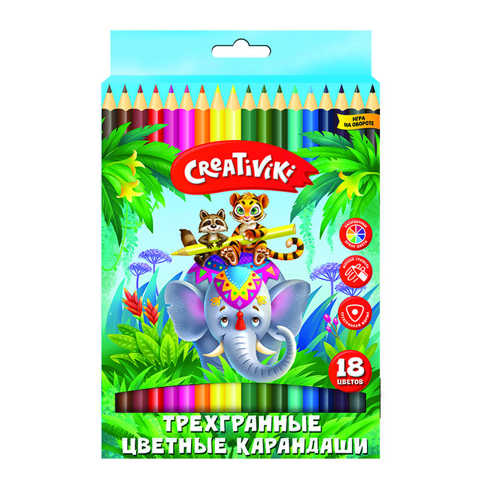 Набор цветных карандашей 18цв трехгранные КЦТ18КР Creativiki