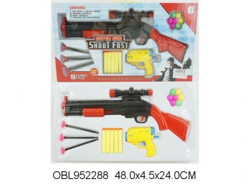 Пистолет 6000-2 с мягкими пулями 2шт с присосками и шарами в коробке OBL952288 - Саратов 