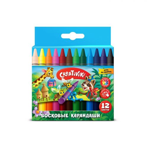 Набор восковых карандашей 12цветов КВ12КР круглые Creativiki - Саранск 