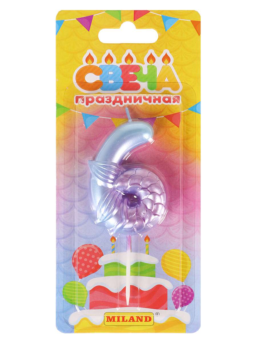 Свеча для торта С-7234 Цифра 6 Русалка фиолетовая Миленд - Челябинск 